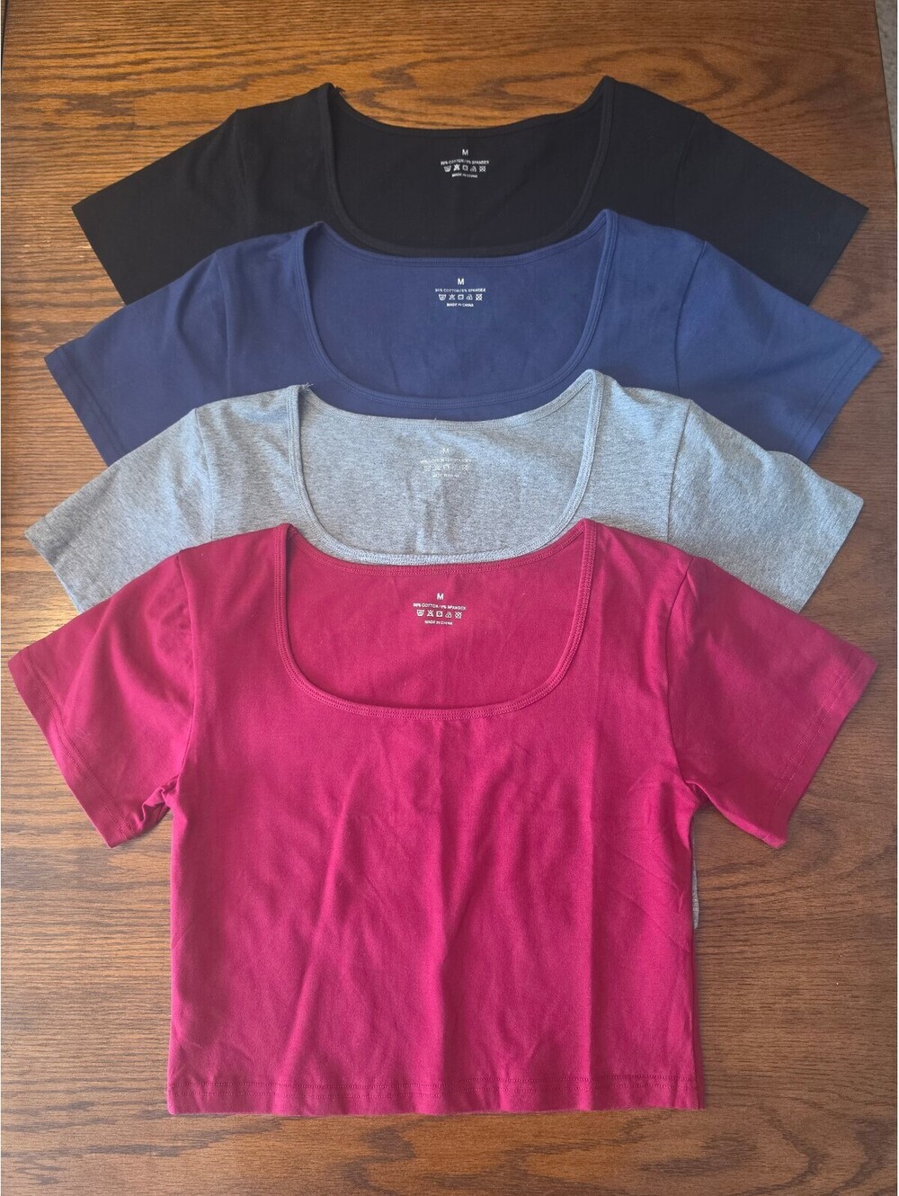 Girls Size Medium Scoop Neck Stretch Tops Lot of 4 Black Navy Gray Burgundy